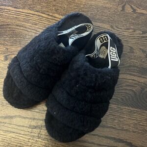 UGG Fluff Yeah Slide Black Fur Women's Slippers Size 10 MPN 1095119